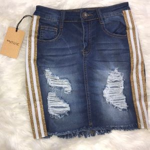 New Jean mini skirt with stripe up the side